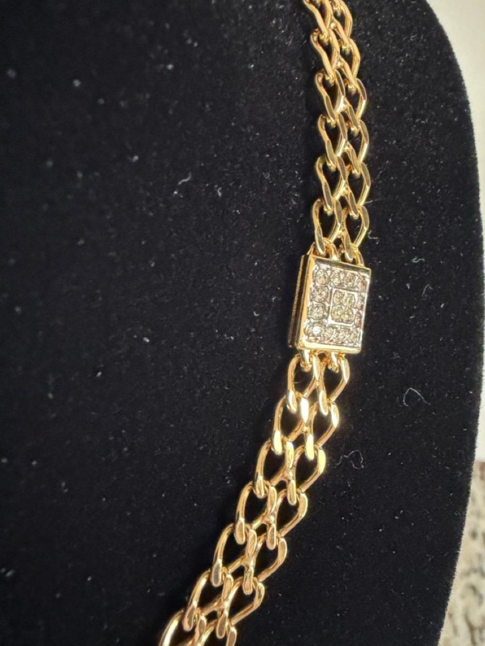 Nina Ricci Vintage Gold Plated Rhinestone Double Link Choker Necklace Stunning! - Picture 6 of 10